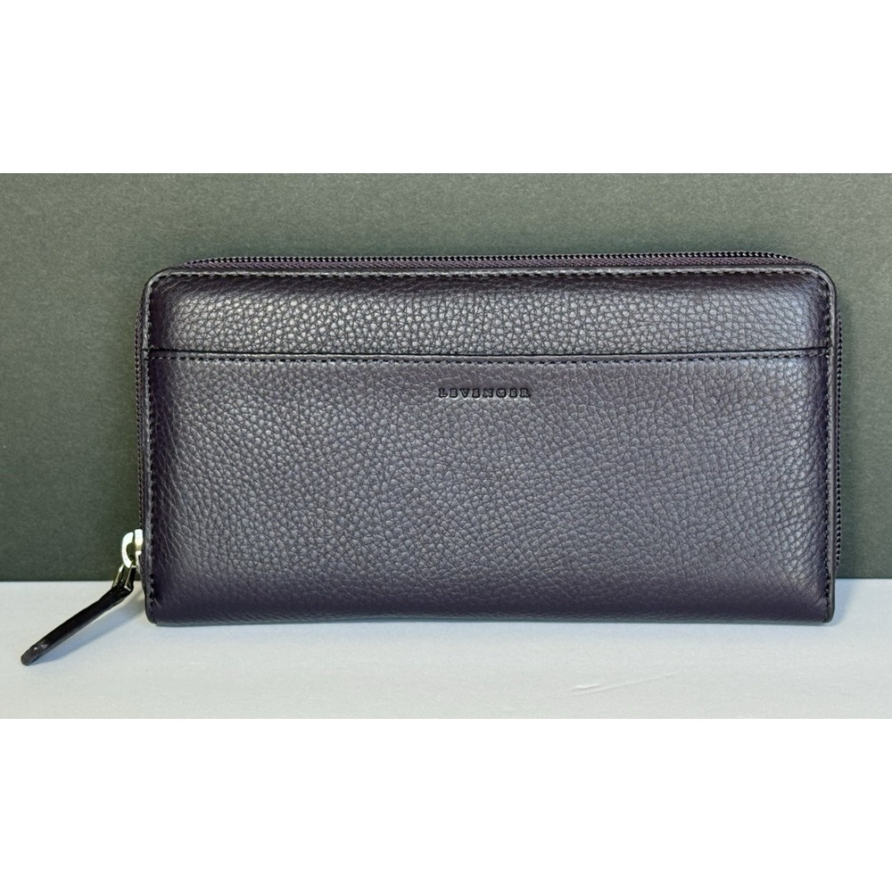 NWOT Levenger Accordion Wallet Grape Purple Pebbled Leather Zip Around RFID - Picture 2 of 12